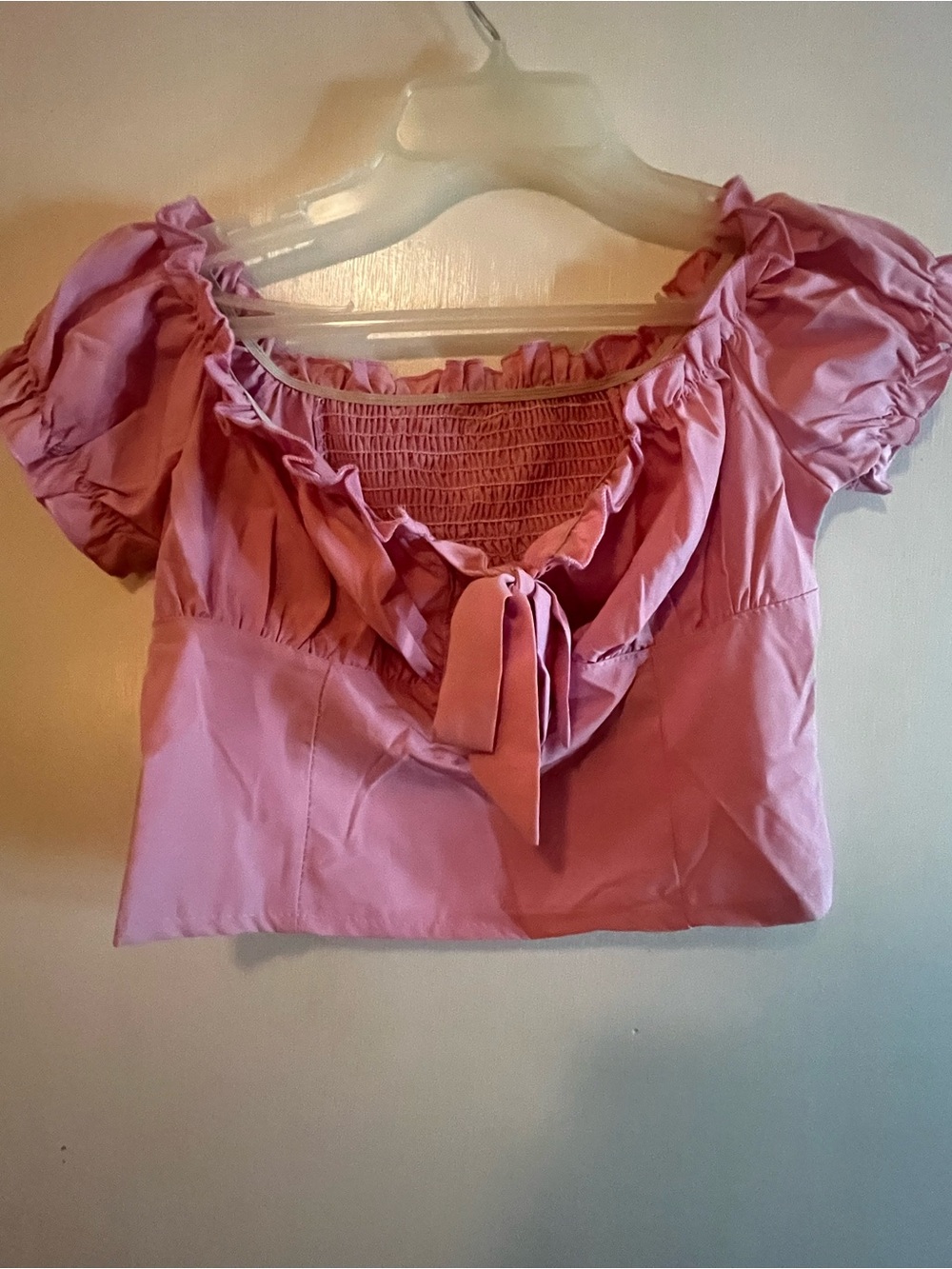 SHEIN Pink Ruffle Tie-Front Crop Top